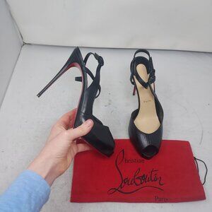 Christian Louboutin Black Jenlove Alta Peep Toe Sandal Heel Shoe